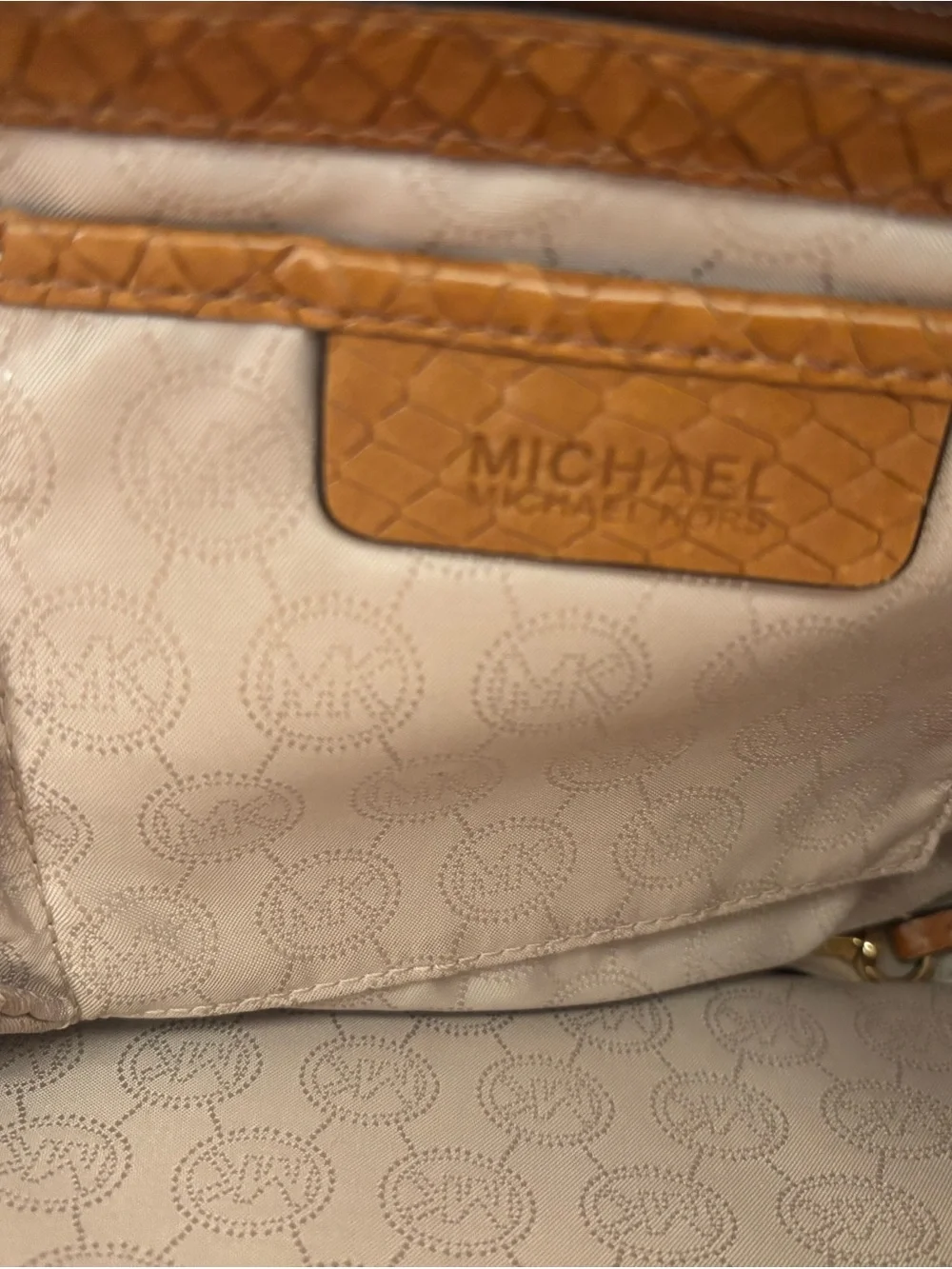 Michael Kors Cognac Embossed Leather Tote with Gold Logo